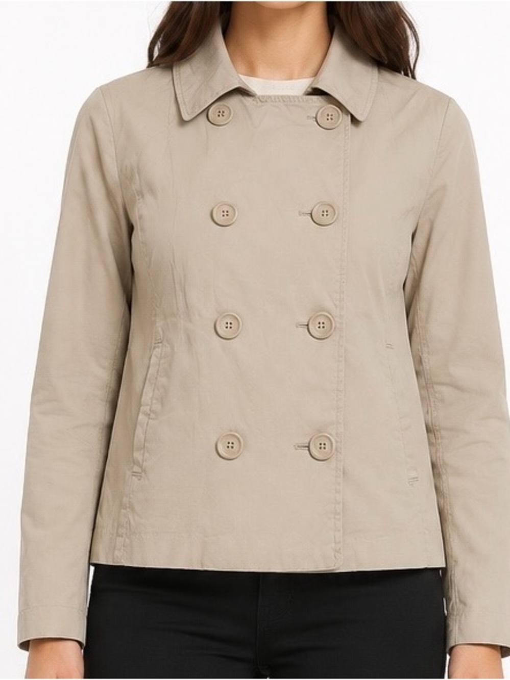 New York & Company Women’s Large Beige Cropped Double Breasted Trench Jacket